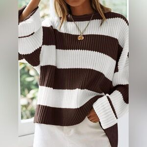 Brown and White Striped Sweater